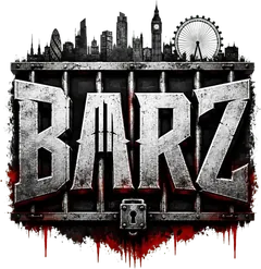 The Barz logo: a metal wordmark over the London skyline
