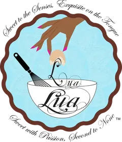 Lua Lua logo: a hand drops an egg into a mixing bowl inside a scalloped blue badge