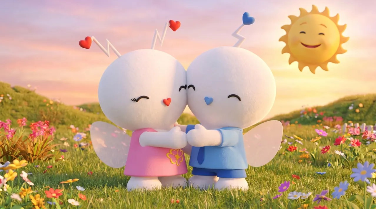 The LuvBugz hug in a meadow at sunset