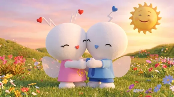 The LuvBugz hug in a meadow at sunset