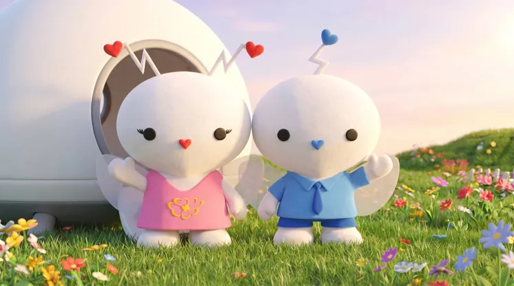 The LuvBugz at the door of their spaceship