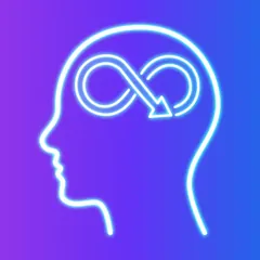 The NeuroLoop 100 app icon: a head in neon with an infinity loop