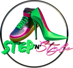 The Step N Style logo: a trainer and a heel in glossy 3D