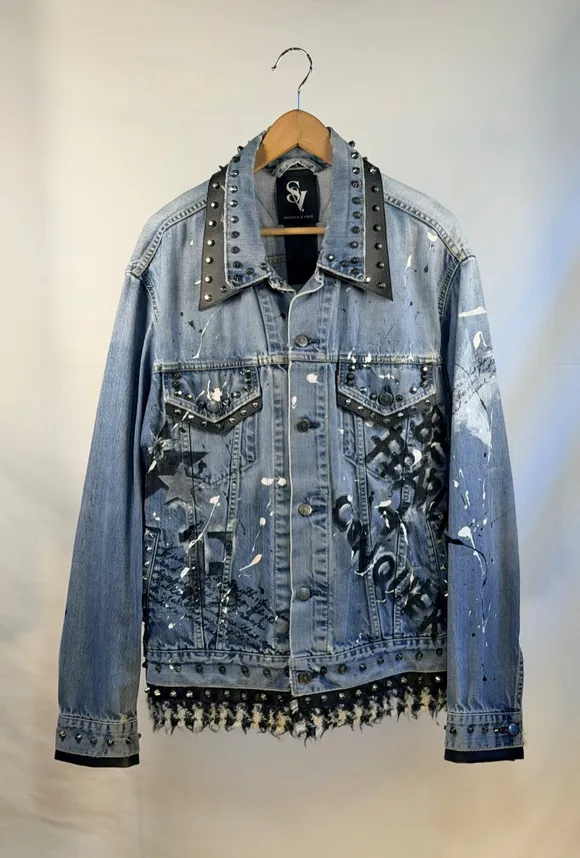 The EAGLE denim jacket from Skinner and Vale, a hand-painted eagle across the back