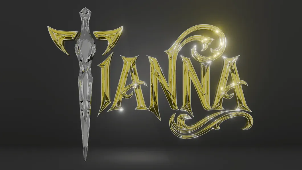 TIANNA logo: a crystal dagger through a gold chrome wordmark